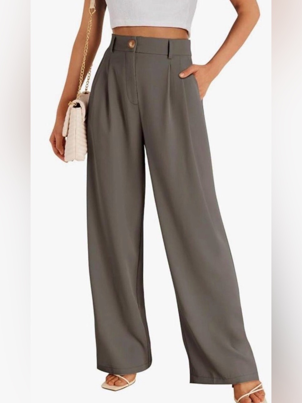 High-Rise Wide-Leg Pants in Olive Green